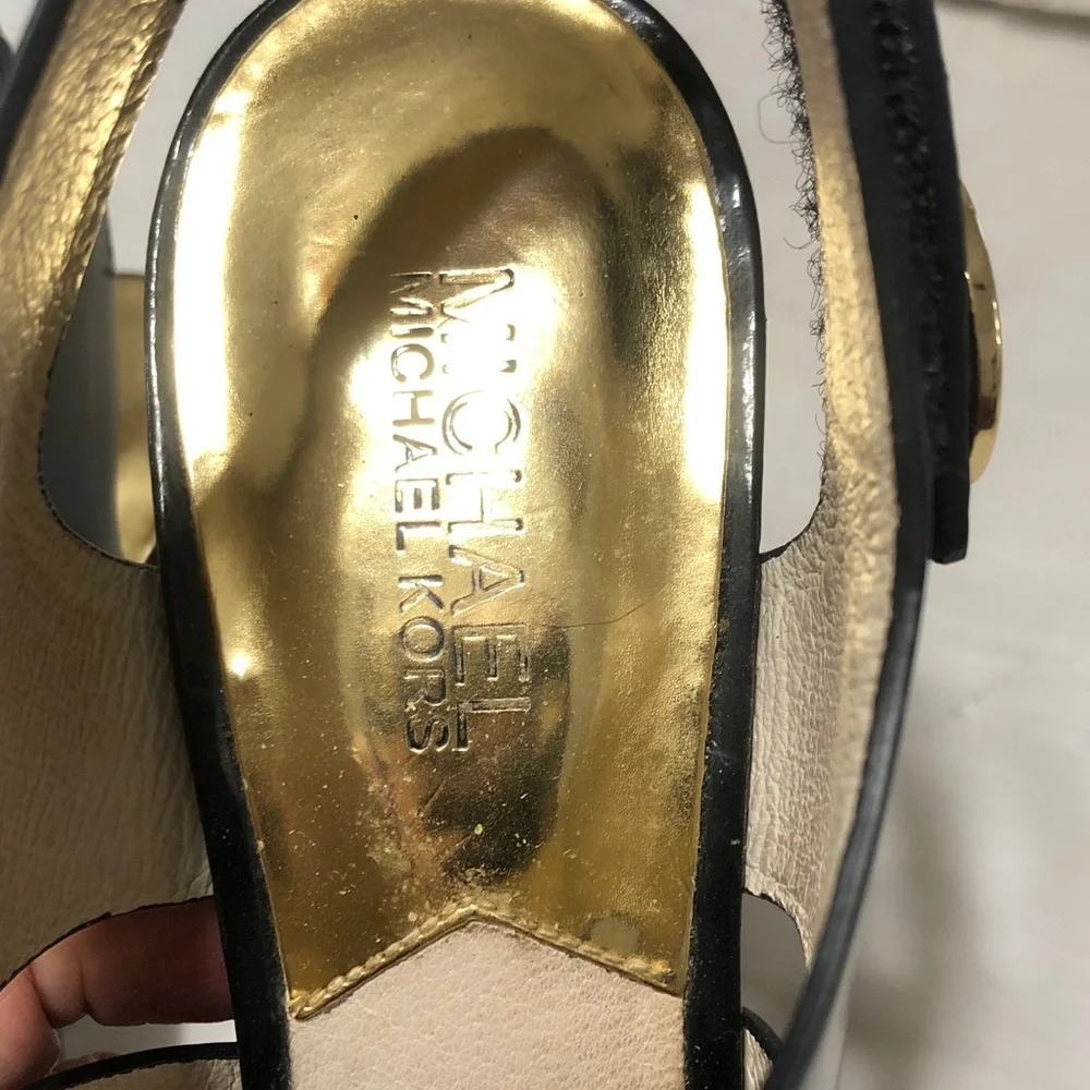 MICHAEL Michael Kors Black Patent Slingback Sandals with Gold Insole